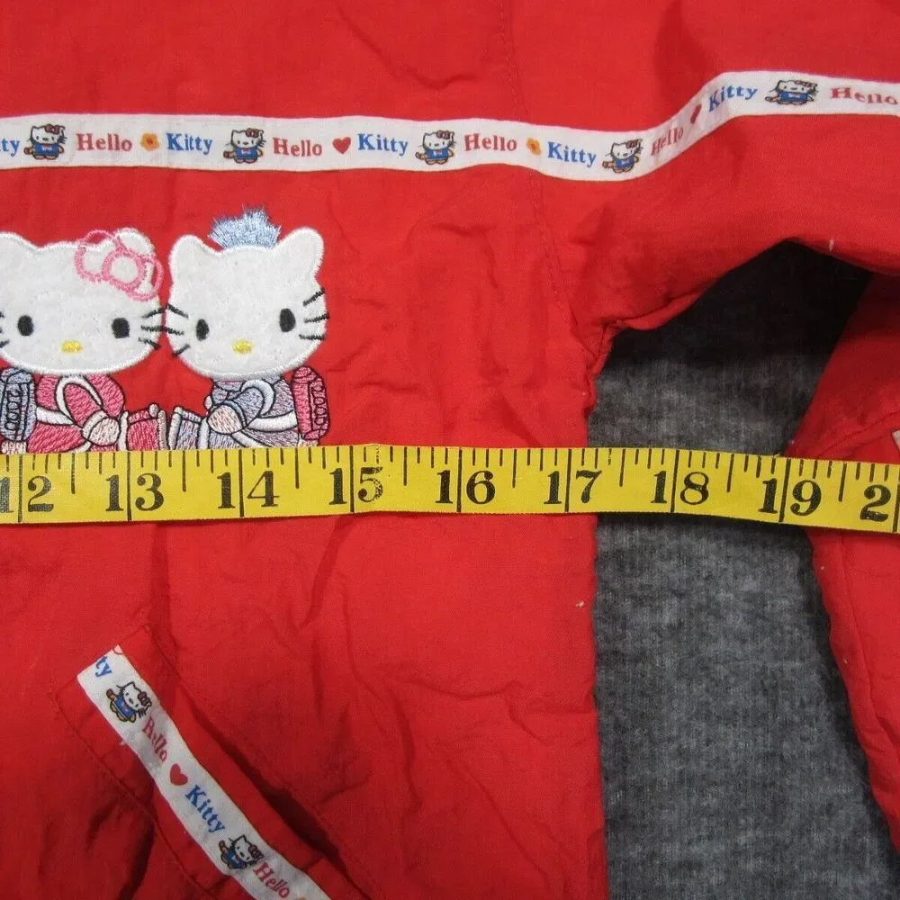 Hello Kitty Jacket Girls 14 Red Windbreaker Full Zip Convertible Backpack Hooded